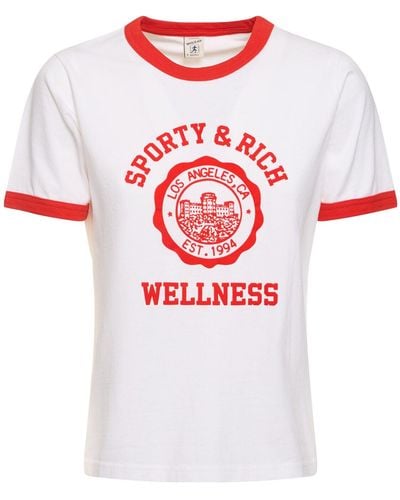 Sporty & Rich Emblem Flocked Ringer T-shirt - White