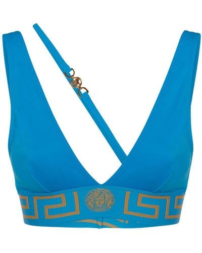 Versace Top bikini con logo e laccino - Blu