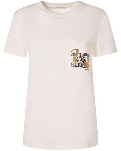 Max Mara T-shirt Aus Baumwolle Mit Stickerei "elmo" - Weiß