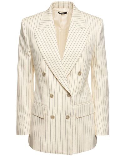 Tom Ford Wool & Silk Pinstriped Jacket - Natural