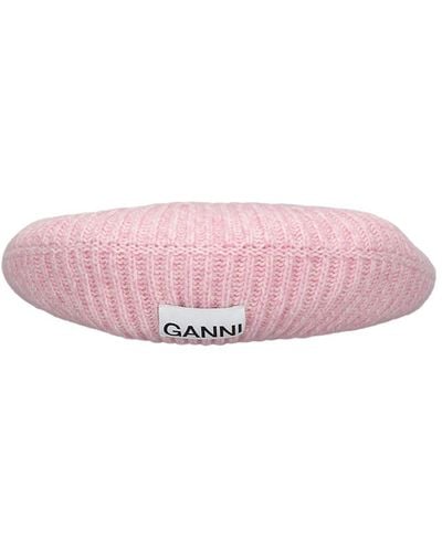 Ganni Structured Wool Blend Beret - Pink