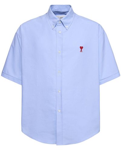Ami Paris Boxy Cotton Oxford Shirt - Blue