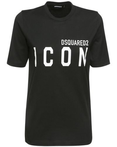 DSquared² T-shirt En Jersey De Coton Imprimé Logo "icon" - Noir