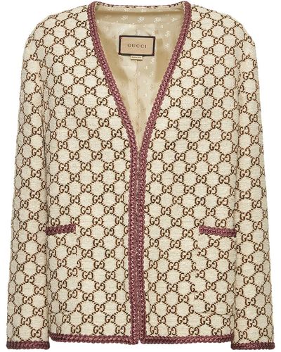 Gucci Veste en tweed de laine mélangée et toile gg - Neutre