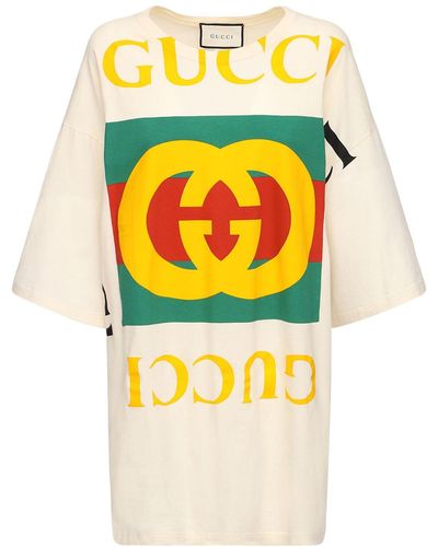Gucci Vestido Camiseta Oversize De Algodón Estampado - Amarillo