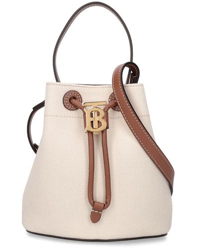 Burberry Sac Seau En Toile De Coton À Finitions En Cuir Et À Ornement Mini - Neutre