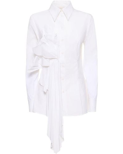 Alberta Ferretti Chemise en popeline de coton stretch drapé - Blanc