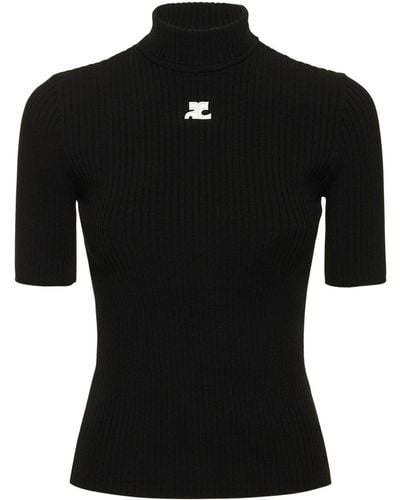 Courreges Knit Viscose Blend Logo Top - Black