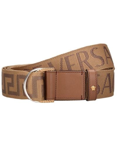 Versace 4cm Logo Webbing & Leather Belt - Brown