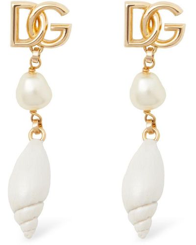 Dolce & Gabbana Dg Logo & Shell Charm Earrings - White