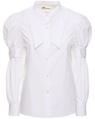 Noir Kei Ninomiya Chemise en coton à col double broad - Blanc