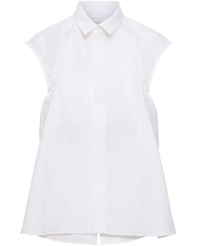 Sacai Cotton Blend Poplin Sleeveless Shirt - White