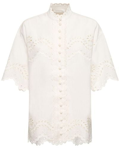 Zimmermann Camisa de algodón bordada - Blanco