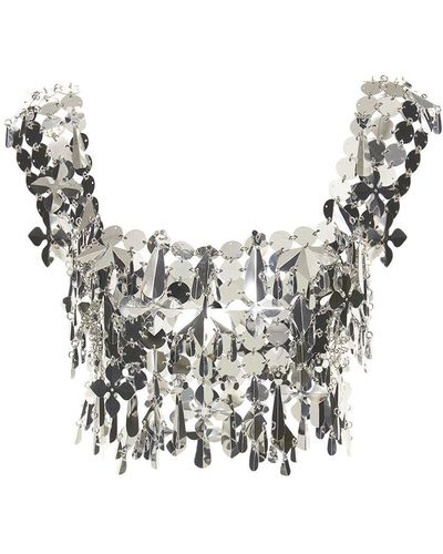 Rabanne Sparkle Sequins Beaded Crop Top - White