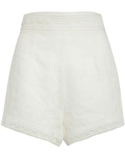 Ermanno Scervino Linen Lace Embroidered Mini Shorts - White