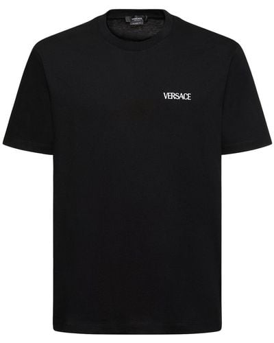 Versace T Shirt Con Stampa Medusa Flame - Nero