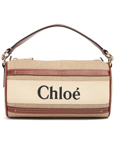 Chloé Woody Linen & Leather Shoulder Bag - Metallic