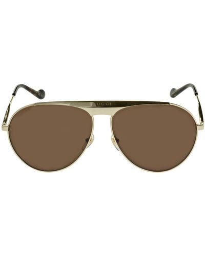 Gucci Gg0908s Pilot Metal Sunglasses - Brown
