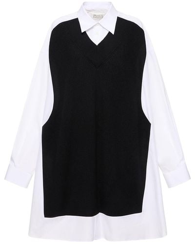 Maison Margiela Cotton Poplin & Knit Mini Shirt Dress - Black