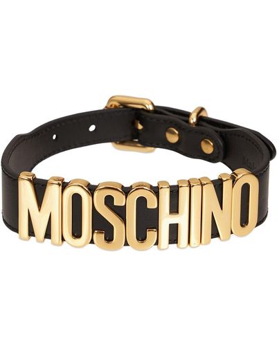 Moschino Collar De Piel Con Logo - Negro
