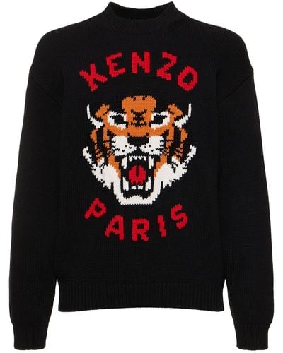 KENZO Tiger Cotton Blend Knit Sweater - Black