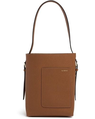 Valextra Small Bucket Soft Grain Leather Tote Bag - Brown