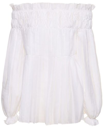 Alberta Ferretti Camicia in organza di cotone con ruches - Bianco