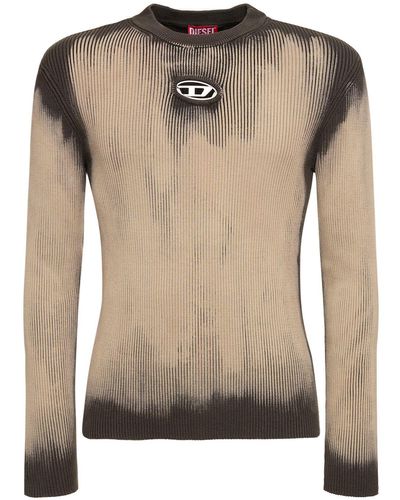 DIESEL Oval-D Slim Cotton Blend Knit Sweater - Brown