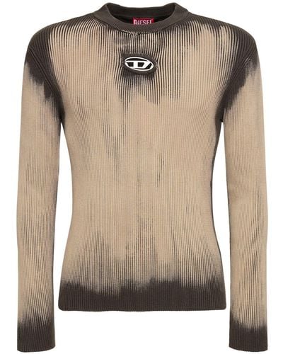 DIESEL Behandelter Pullover mit Logo-Intarsie aus Metall - Natur