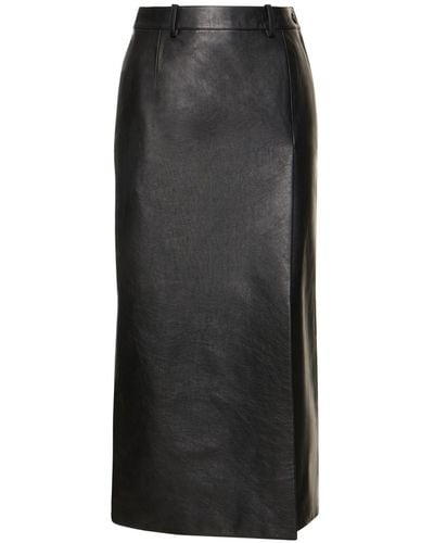 Balenciaga Falda sastre de piel con abertura - Negro