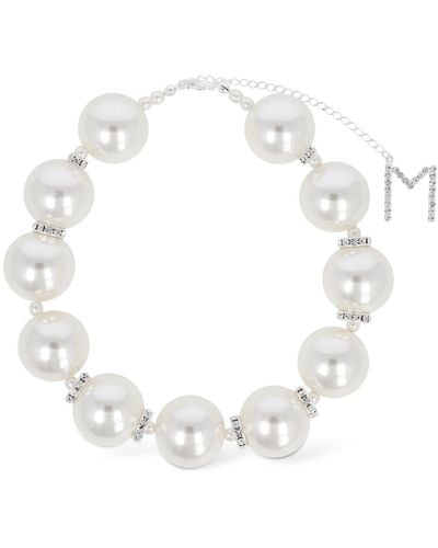 Magda Butrym Faux Pearl & Crystal Collar Necklace - White