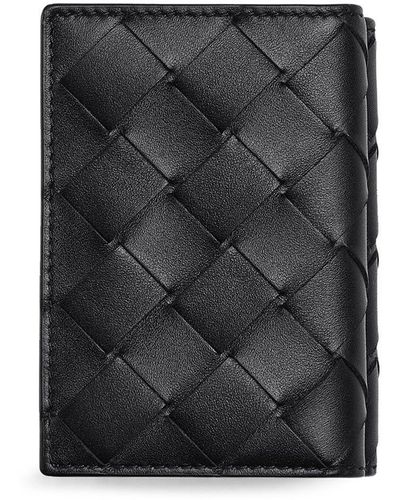 Bottega Veneta Intrecciato Leather Tiny Tri-Fold Wallet - Black