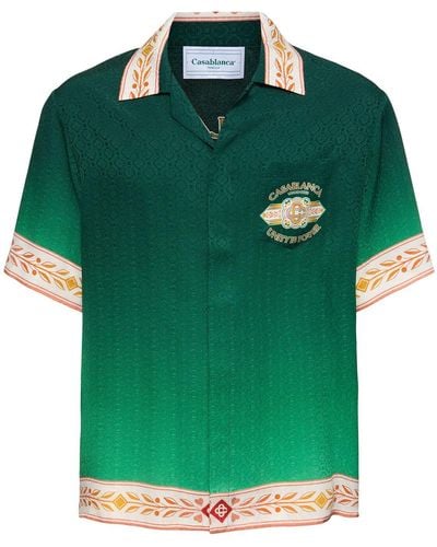 Casablancabrand Unity Is Power Print Silk S/s Shirt - Green