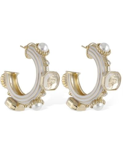 Casablancabrand Faux Pearl & Stone Gradient Hoop Earring - Metallic