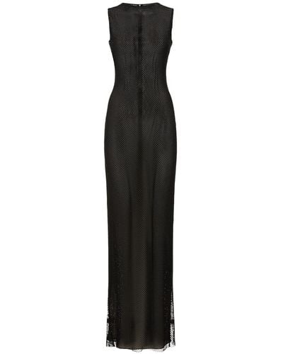 Monot Crystal Net Sleeveless Maxi Dress - Black