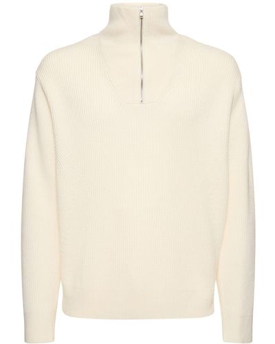 Theory Half-Zip Wool Blend Knit Sweater - Natural