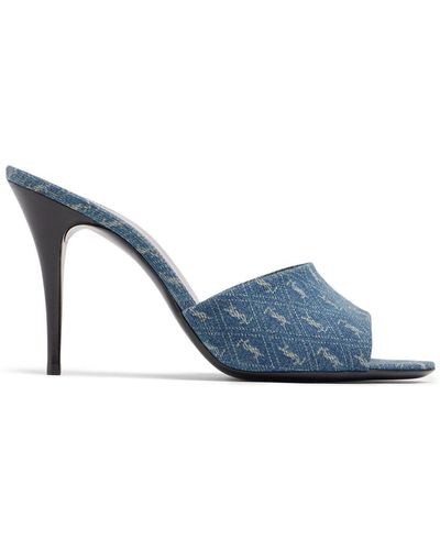 Saint Laurent La Denim Jacquard Stiletto Sandals - Blue