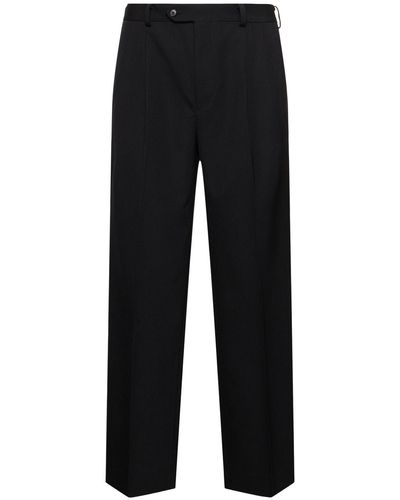 AURALEE Pleated Wool Gabardine Straight Pants - Black