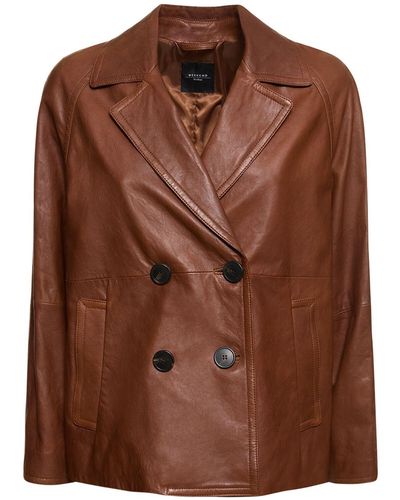 Weekend by Maxmara Oria Double Breast Leather Jacket - Brown