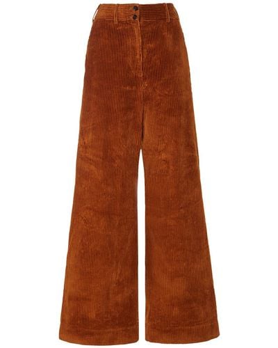 Etro Corduroy Cotton Mid Rise Wide Pants - Brown