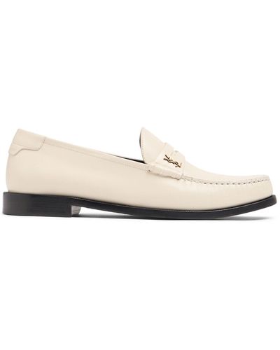 Saint Laurent 20mm Le Loafer Monogram Leather Loafers - White