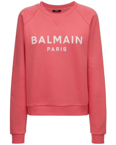 Balmain Sweatshirt Aus Baumwolle Mit Logodruck - Pink