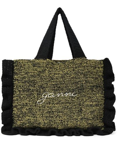 Ganni Cotton Crochet Ruffled Tote Bag - Green