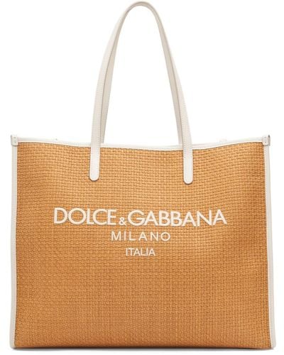 Dolce & Gabbana Bolso grande de rafia con logo - Marrón