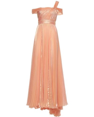 Zuhair Murad Chiffon Lamé Pleated Off Shoulder Gown - Pink