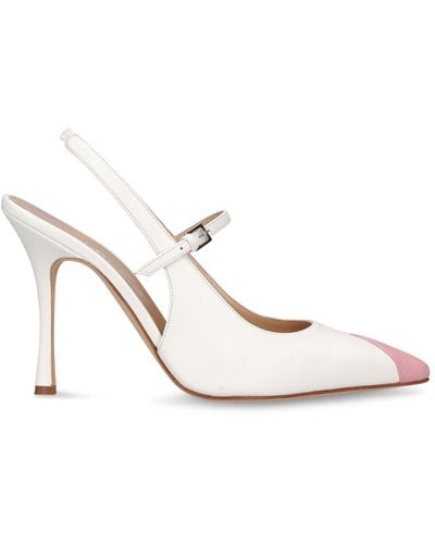 Alessandra Rich 100Mm Leather Slingback Pumps - Natural