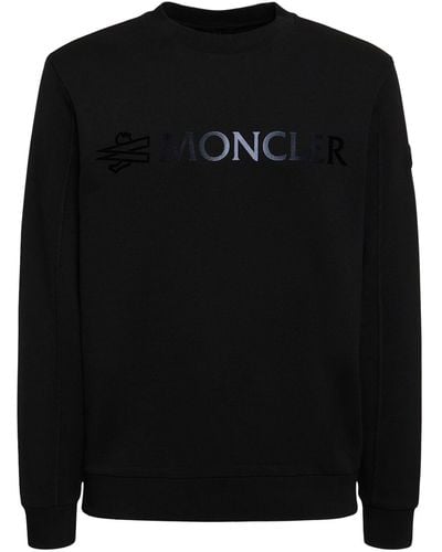 Moncler Logo Cotton Crewneck Sweatshirt - Black