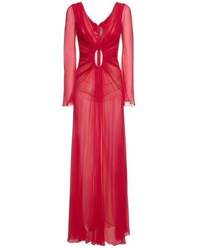 Alberta Ferretti Draped Silk Chiffon Cutout Long Dress - Red