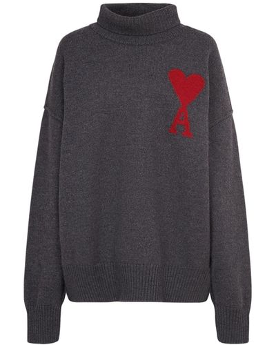 Ami Paris Red Adc Wool Turtleneck Sweater - Gray