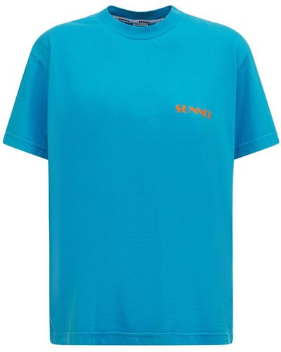 Sunnei Camiseta De Jersey De Algodón Con Logo - Azul